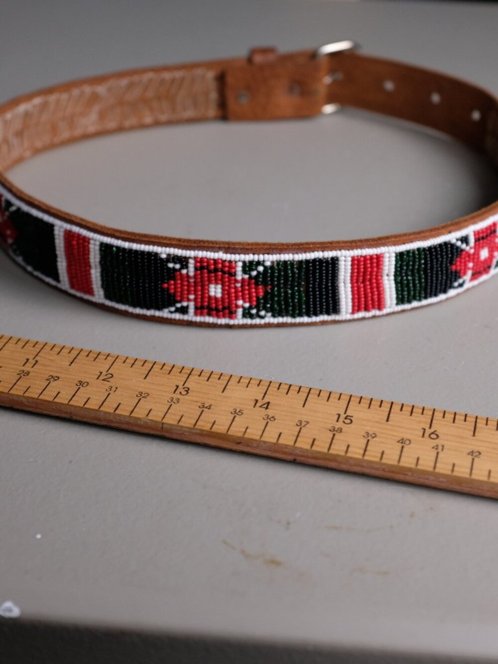 Hand beaded Tribal Kenyan leather belt Small 27"